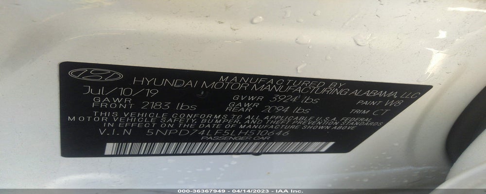 5NPD74LF5LH510646 2020 HYUNDAI ELANTRA photo no. 9