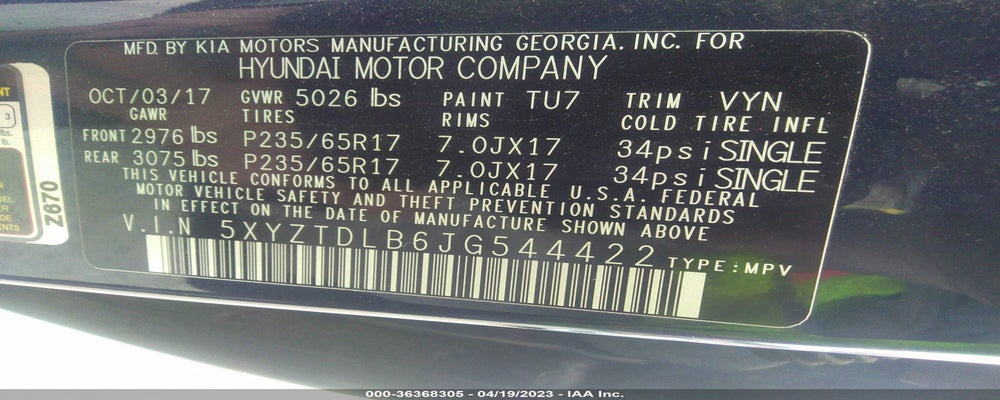 5XYZTDLB6JG544422 2018 HYUNDAI SANTA FE SPORT photo no. 9