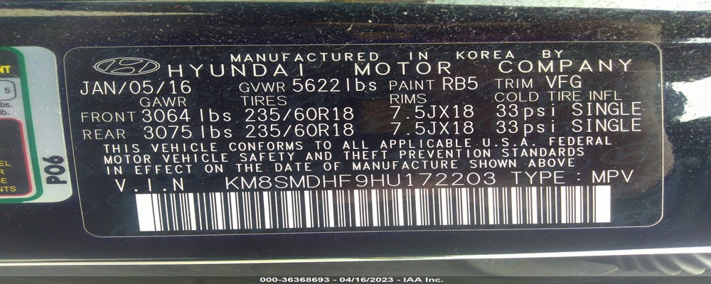 KM8SMDHF9HU172203 2017 HYUNDAI SANTA FE photo no. 9