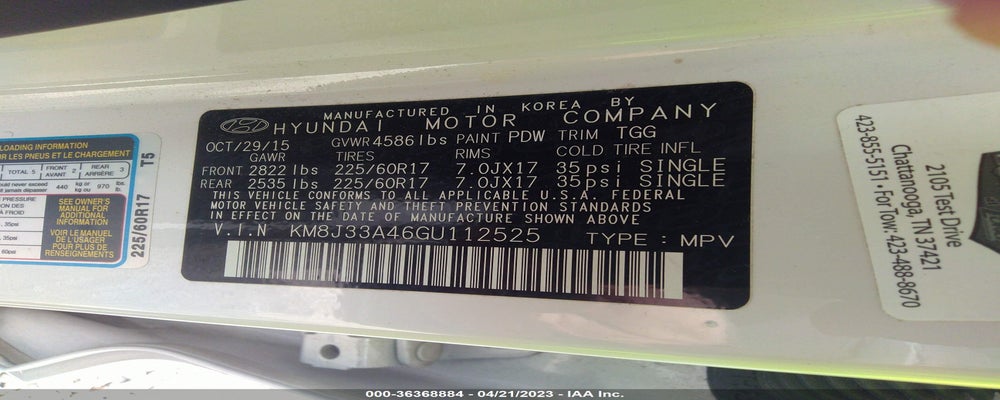KM8J33A46GU112525 2016 HYUNDAI TUCSON photo no. 9