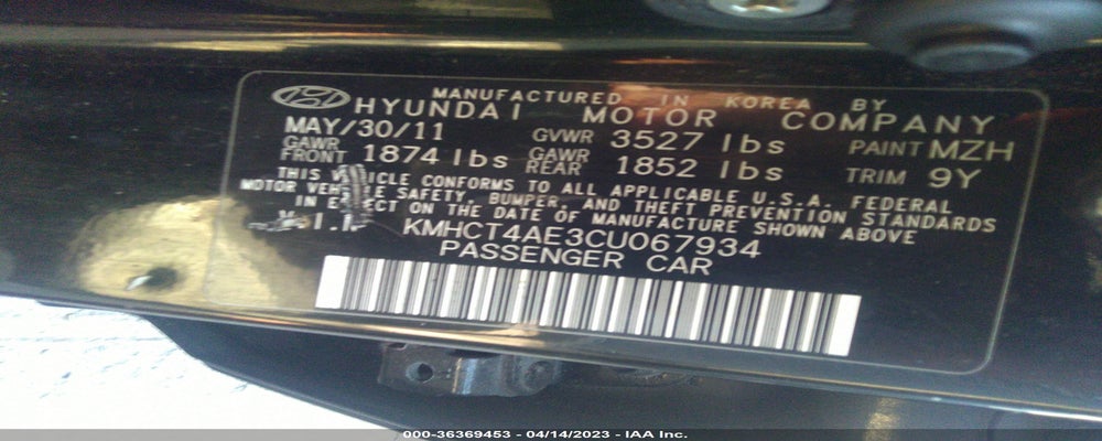 KMHCT4AE3CU067934 2012 HYUNDAI ACCENT photo no. 9