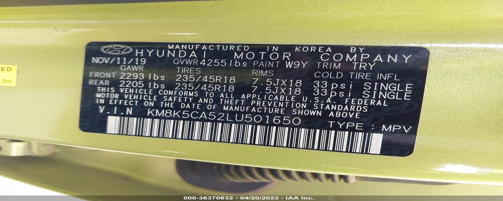 KM8K5CA52LU501650 2020 HYUNDAI KONA photo no. 9