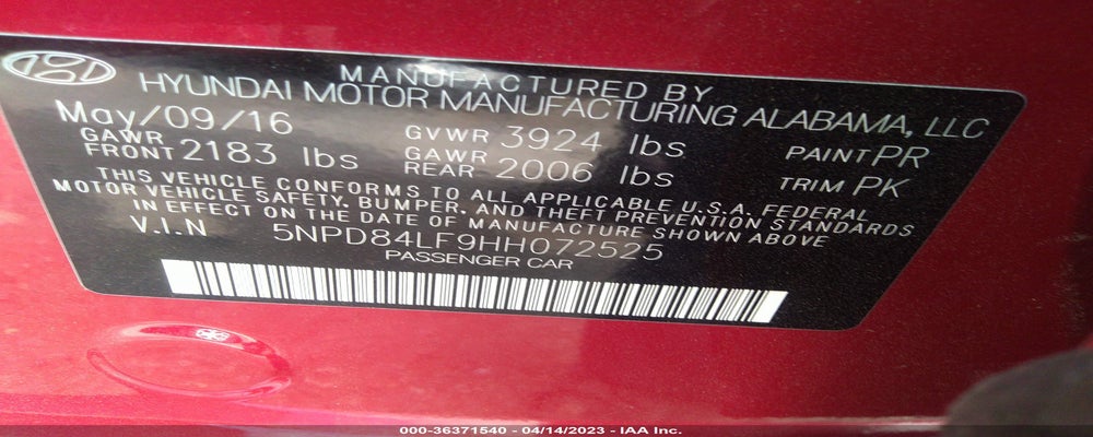 5NPD84LF9HH072525 2017 HYUNDAI ELANTRA photo no. 9