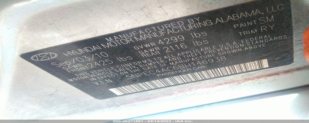 5NPEC4AC6BH146938 2011 HYUNDAI SONATA photo no. 9