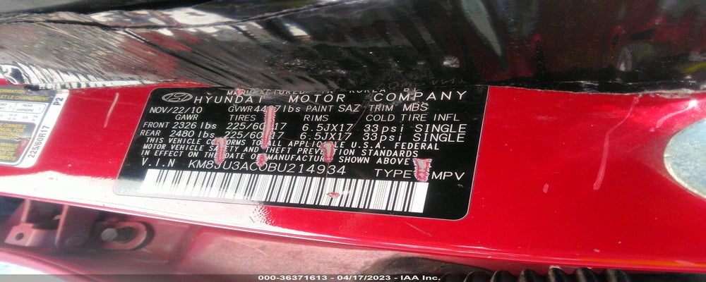 KM8JU3AC0BU214934 2011 HYUNDAI TUCSON photo no. 9
