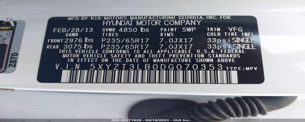 5XYZT3LB0DG070353 2013 HYUNDAI SANTA FE photo no. 9