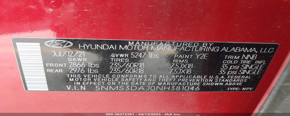 5NMS3DAJ0NH381046 2022 HYUNDAI SANTA FE photo no. 9
