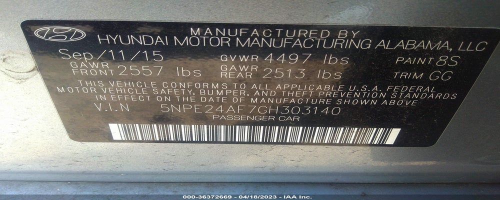 5NPE24AF7GH303140 2016 HYUNDAI SONATA photo no. 9