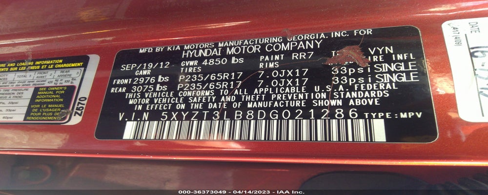 5XYZT3LB8DG021286 2013 HYUNDAI SANTA FE photo no. 9