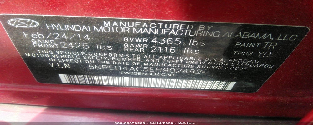 5NPEB4AC5EH902492 2014 HYUNDAI SONATA photo no. 9