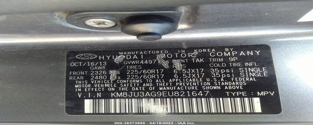 KM8JU3AG9EU821647 2014 HYUNDAI TUCSON photo no. 9
