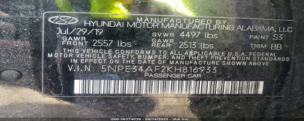 5NPE34AF2KH816933 2019 HYUNDAI SONATA photo no. 9