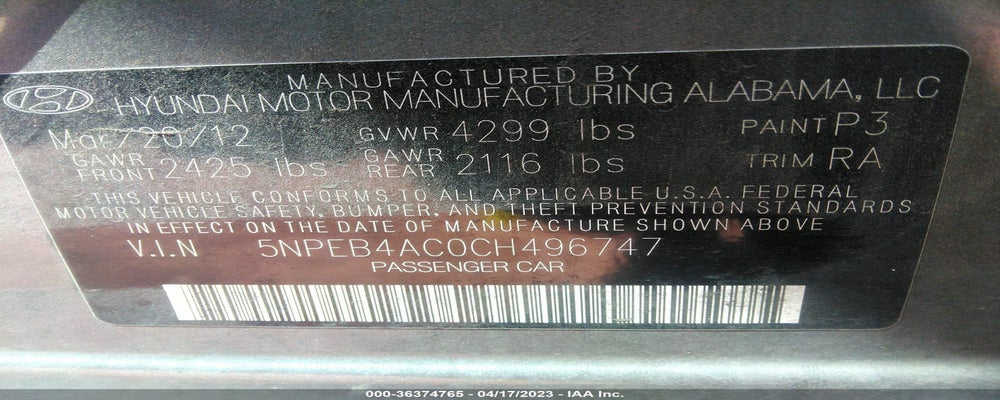 5NPEB4AC0CH496747 2012 HYUNDAI SONATA photo no. 9