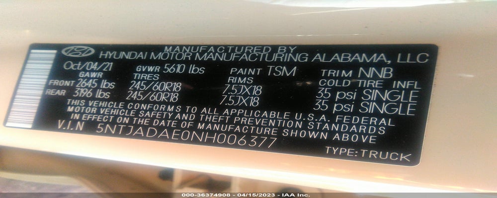 5NTJADAE0NH006377 2022 HYUNDAI SANTA CRUZ photo no. 9