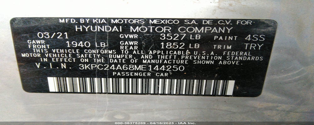 3KPC24A68ME144250 2021 HYUNDAI ACCENT photo no. 9