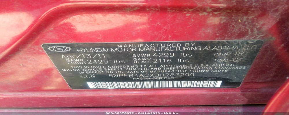 5NPEB4ACXBH283299 2011 HYUNDAI SONATA photo no. 9