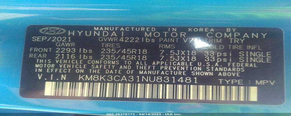 KM8K3CA31NU831481 2022 HYUNDAI KONA photo no. 9