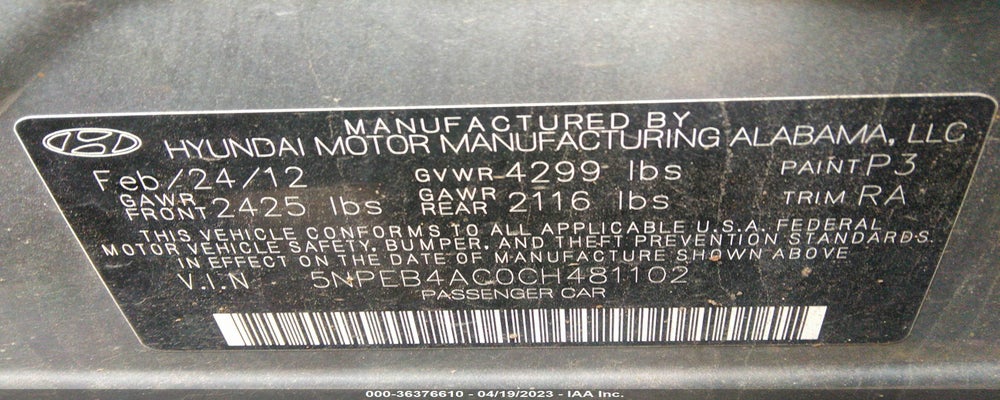 5NPEB4AC0CH481102 2012 HYUNDAI SONATA photo no. 9