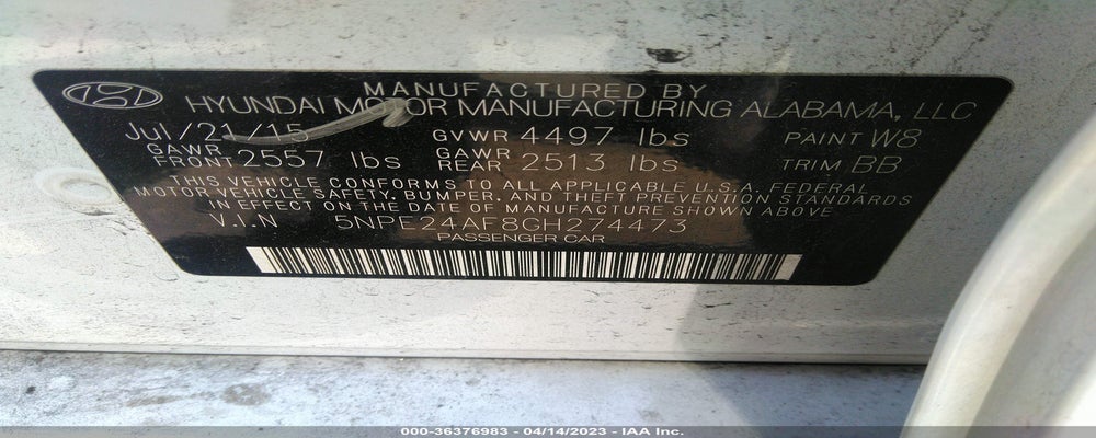 5NPE24AF8GH274473 2016 HYUNDAI SONATA photo no. 9