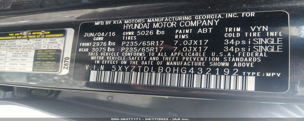 5XYZTDLB0HG432192 2017 HYUNDAI SANTA FE SPORT photo no. 9