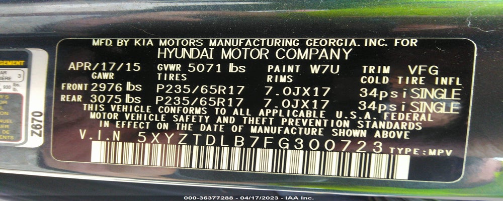 5XYZTDLB7FG300723 2015 HYUNDAI SANTA FE SPORT photo no. 9