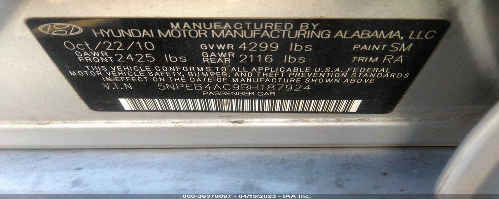 5NPEB4AC9BH187924 2011 HYUNDAI SONATA photo no. 9
