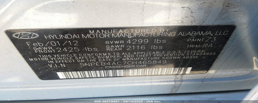 5NPEB4AC7CH465849 2012 HYUNDAI SONATA photo no. 9