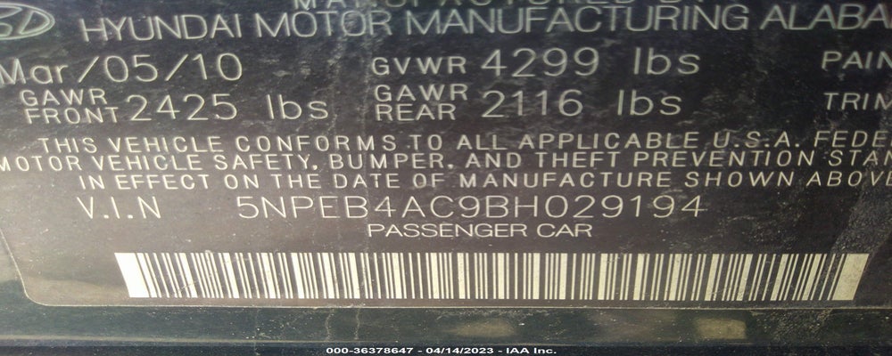 5NPEB4AC9BH029194 2011 HYUNDAI SONATA photo no. 9