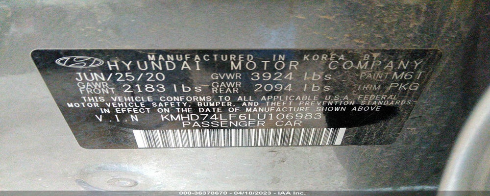 KMHD74LF6LU106983 2020 HYUNDAI ELANTRA photo no. 9