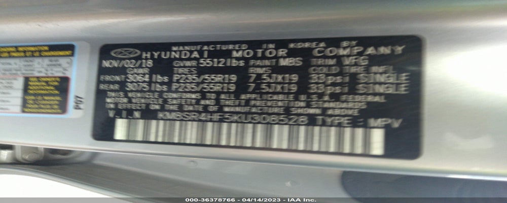 KM8SR4HF5KU308528 2019 HYUNDAI SANTA FE XL photo no. 9
