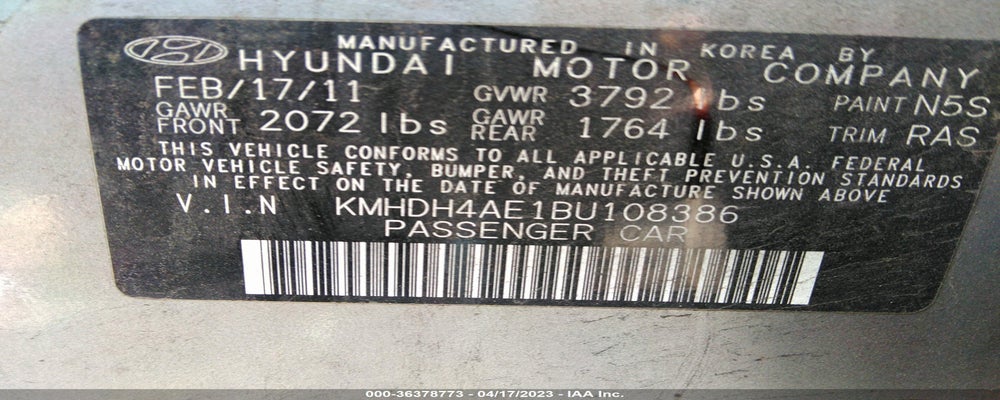 KMHDH4AE1BU108386 2011 HYUNDAI ELANTRA photo no. 9