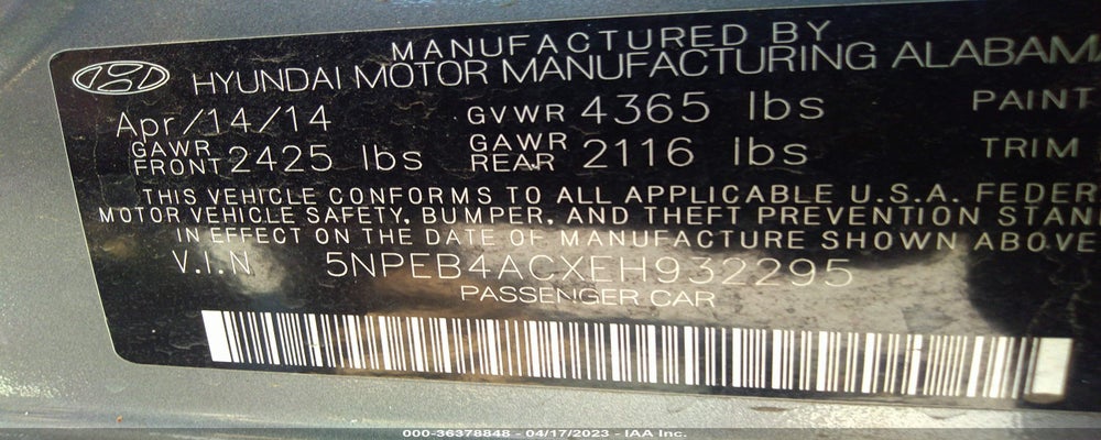 5NPEB4ACXEH932295 2014 HYUNDAI SONATA photo no. 9