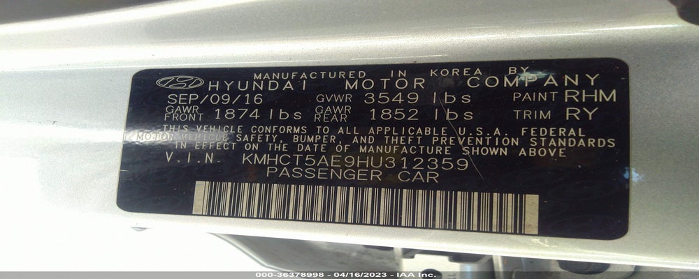 KMHCT5AE9HU312359 2017 HYUNDAI ACCENT photo no. 9