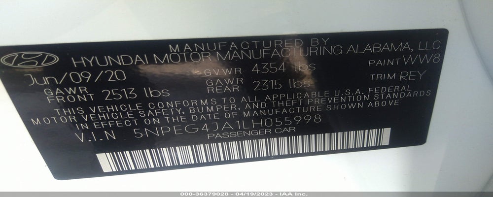 5NPEG4JA1LH055998 2020 HYUNDAI SONATA photo no. 9