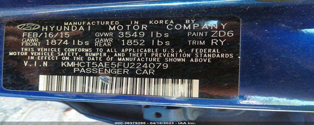 KMHCT5AE5FU224079 2015 HYUNDAI ACCENT photo no. 9