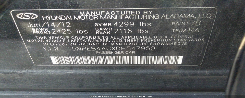 5NPEB4ACXDH547950 2013 HYUNDAI SONATA photo no. 9