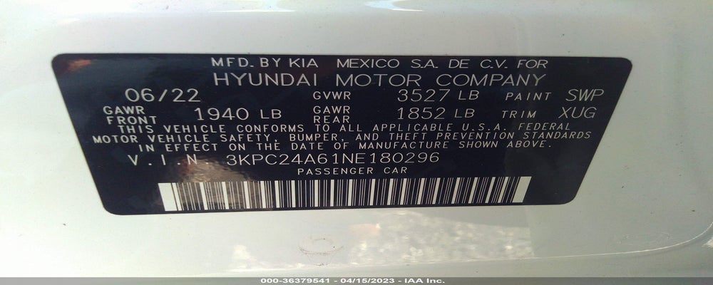 3KPC24A61NE180296 2022 HYUNDAI ACCENT photo no. 9