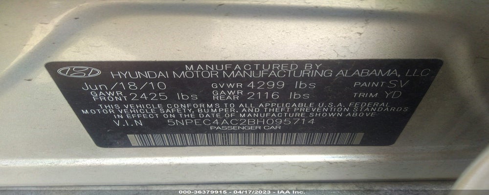 5NPEC4AC2BH095714 2011 HYUNDAI SONATA photo no. 9