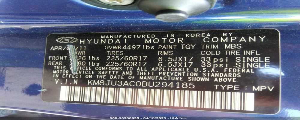 KM8JU3AC0BU294185 2011 HYUNDAI TUCSON photo no. 9
