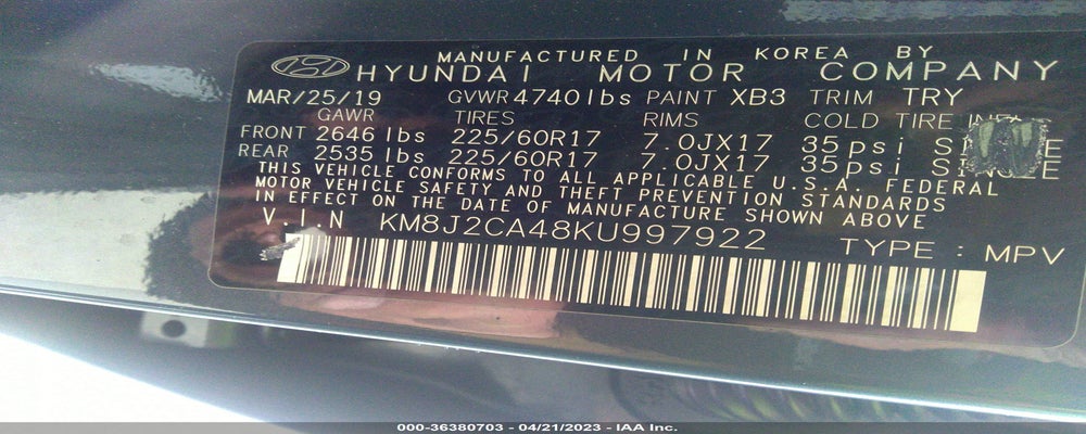 KM8J2CA48KU997922 2019 HYUNDAI TUCSON photo no. 9