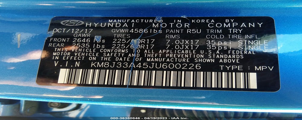 KM8J33A45JU600226 2018 HYUNDAI TUCSON photo no. 9