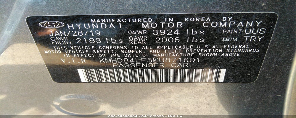 KMHD84LF5KU871601 2019 HYUNDAI ELANTRA photo no. 9