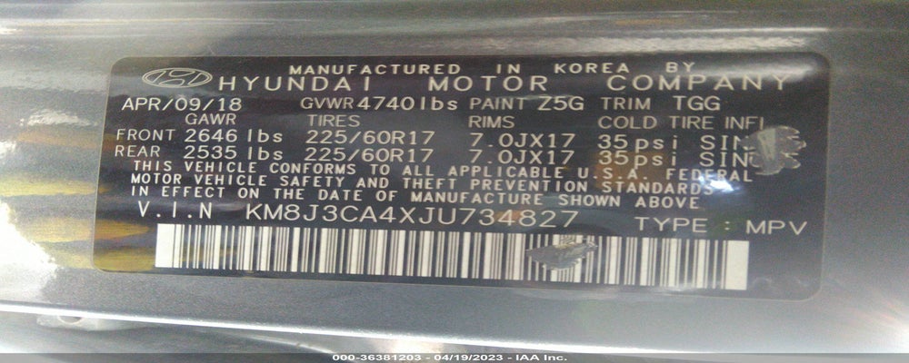 KM8J3CA4XJU734827 2018 HYUNDAI TUCSON photo no. 9