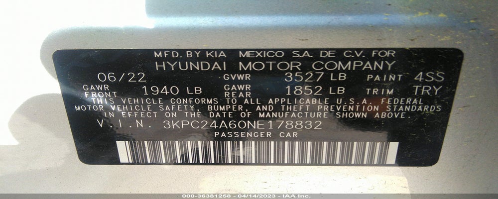 3KPC24A60NE178832 2022 HYUNDAI ACCENT photo no. 9