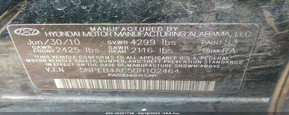 5NPEB4AC5BH102464 2011 HYUNDAI SONATA photo no. 9
