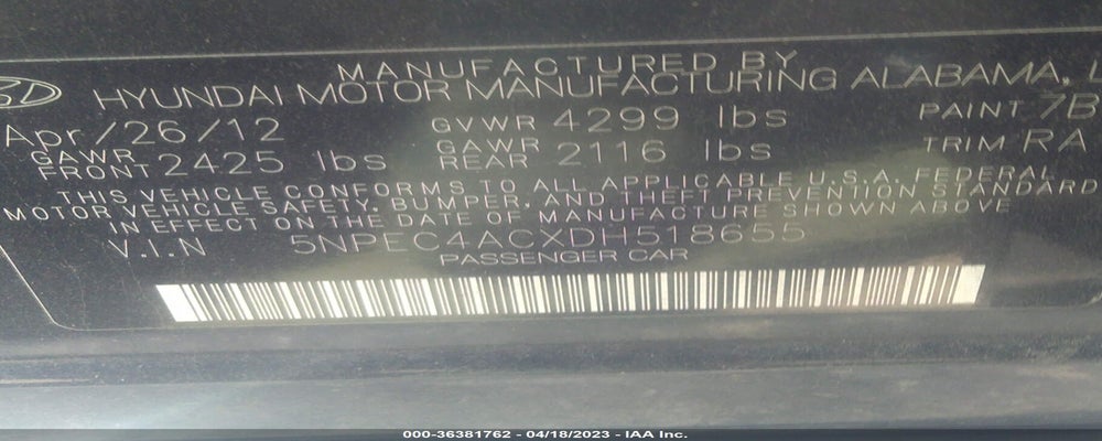 5NPEC4ACXDH518655 2013 HYUNDAI SONATA photo no. 9