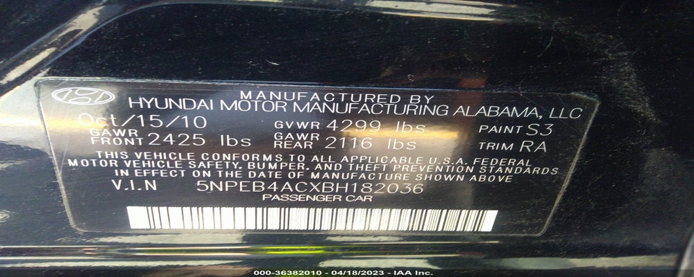 5NPEB4ACXBH182036 2011 HYUNDAI SONATA photo no. 9