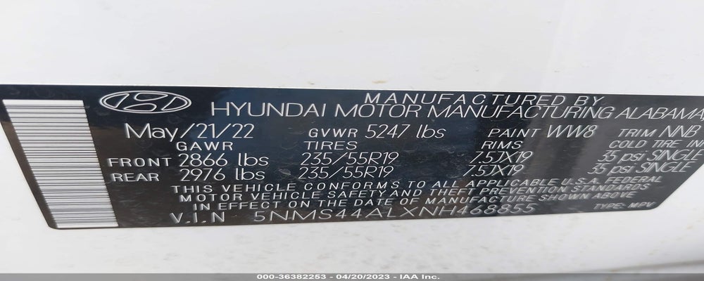 5NMS44ALXNH468855 2022 HYUNDAI SANTA FE photo no. 9