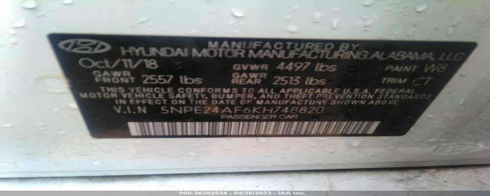 5NPE24AF6KH748820 2019 HYUNDAI SONATA photo no. 9