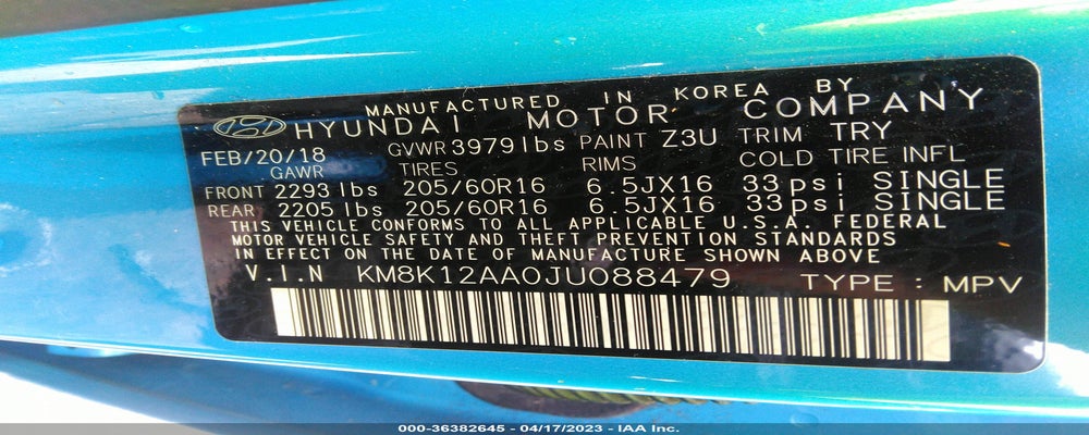 KM8K12AA0JU088479 2018 HYUNDAI KONA photo no. 9